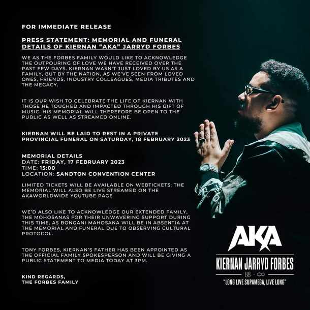 AKA's family announces date for funeral, memorial service AKA's family announces date for funeral, memorial service