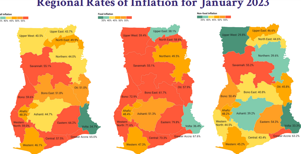 Inflation falls marginally to 53.6% in January 2023