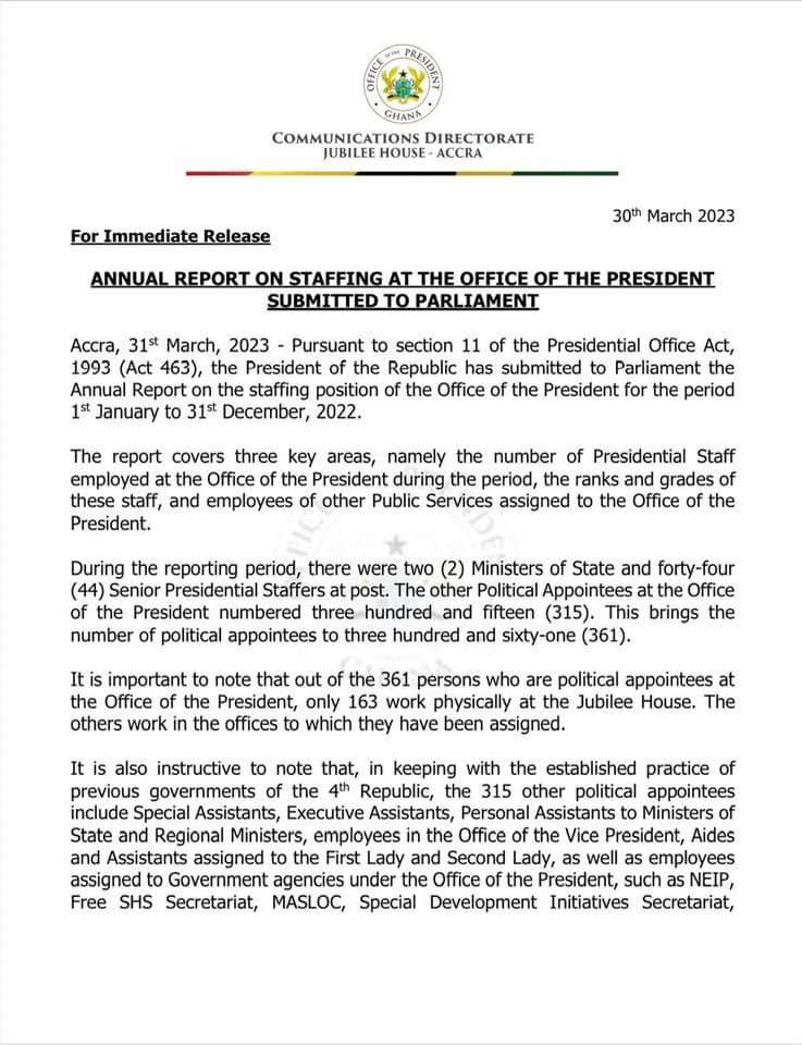Political appointees at Presidency increases to 361