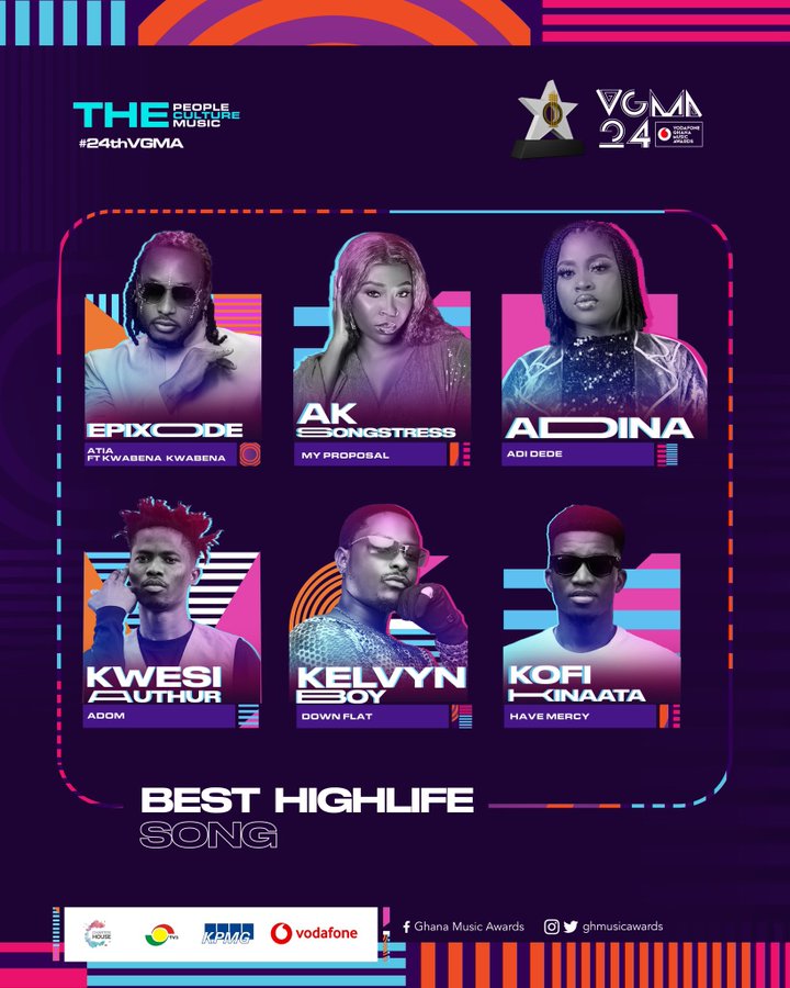 Nominees for 2024 Vodafone Ghana Music Awards