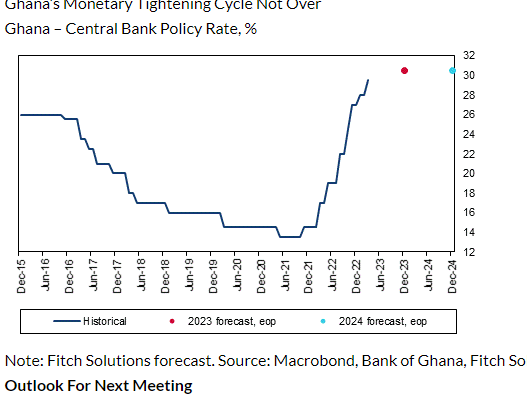 Fitch Solutions revises end-year 2023 policy rate to 30.5%; loans to remain expensive