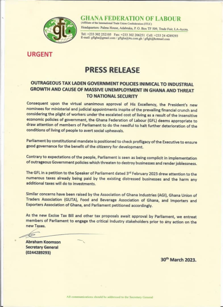 Federation of Labours calls on Parliament to engage industry stakeholders in new tax bill Federation of Labours calls on Parliament to engage industry stakeholders in new tax bill