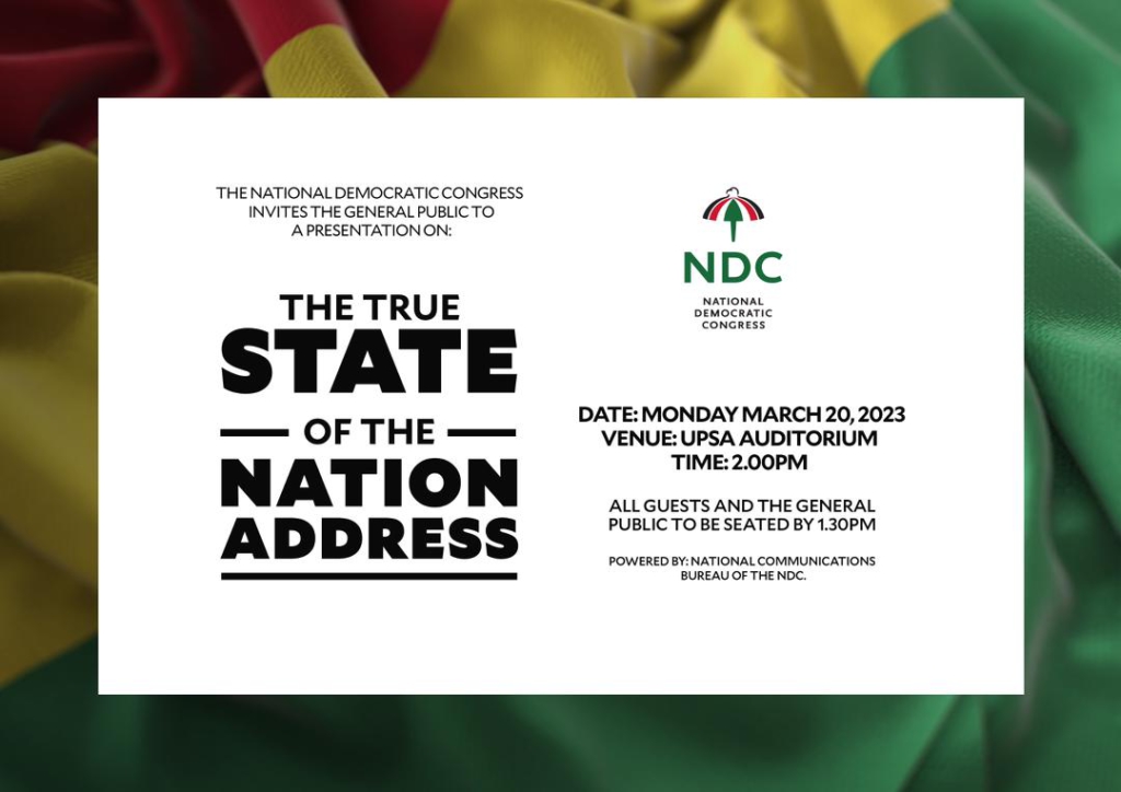 NDC set to deliver true state of nation address on Monday