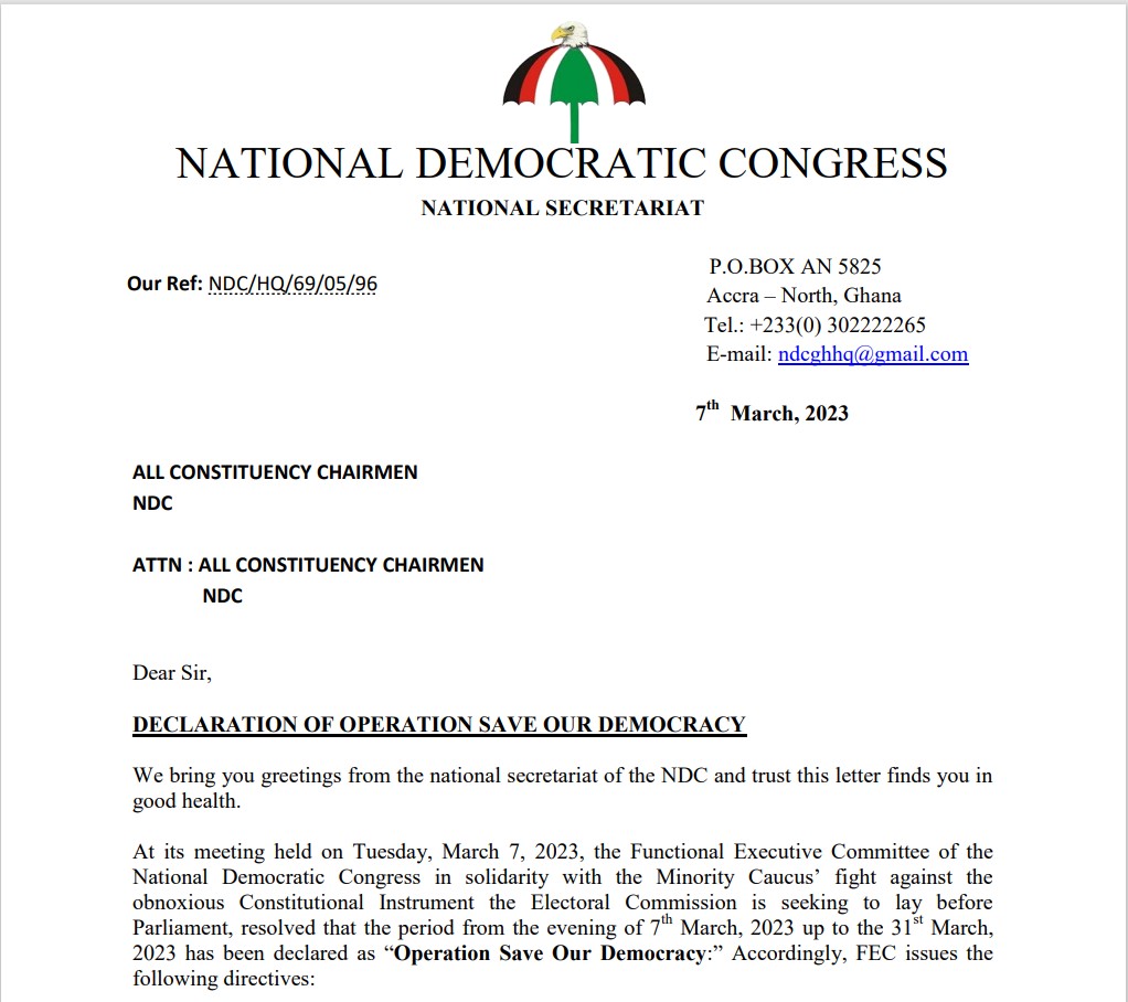 Suspend campaigns and stay in Parliament until March 31 - NDC orders its MPs