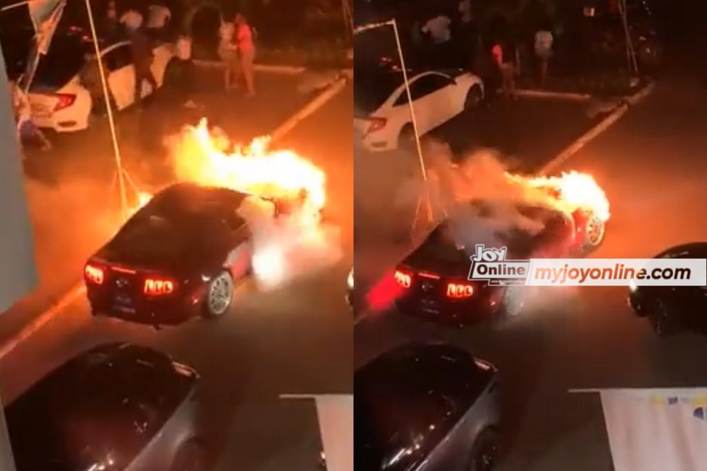 Luxury car catches fire at University of Ghana Luxury car catches fire at University of Ghana