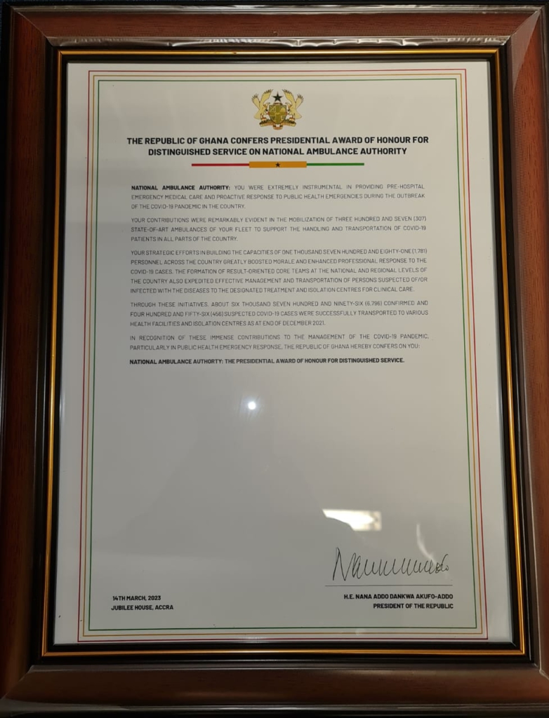 National Ambulance Service honoured at National Honours and Awards 2023 National Ambulance Service honoured at National Honours and Awards 2023