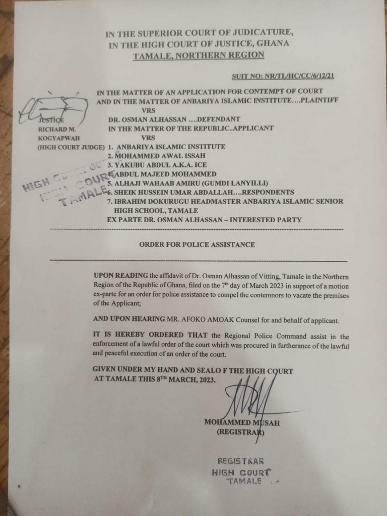 Tamale High Court orders police to enforce ruling against Ambariya Islamic Institute Tamale High Court orders police to enforce ruling against Ambariya Islamic Institute