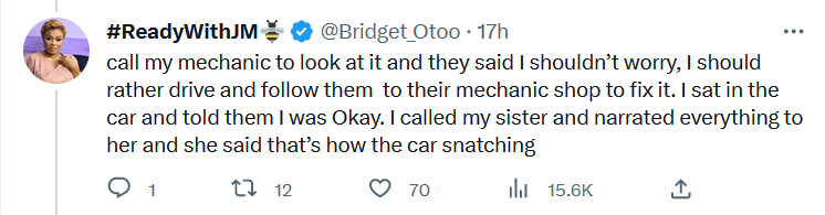 Bridget Otoo's horrifying story of how her car was nearly snatched on Tema motorway