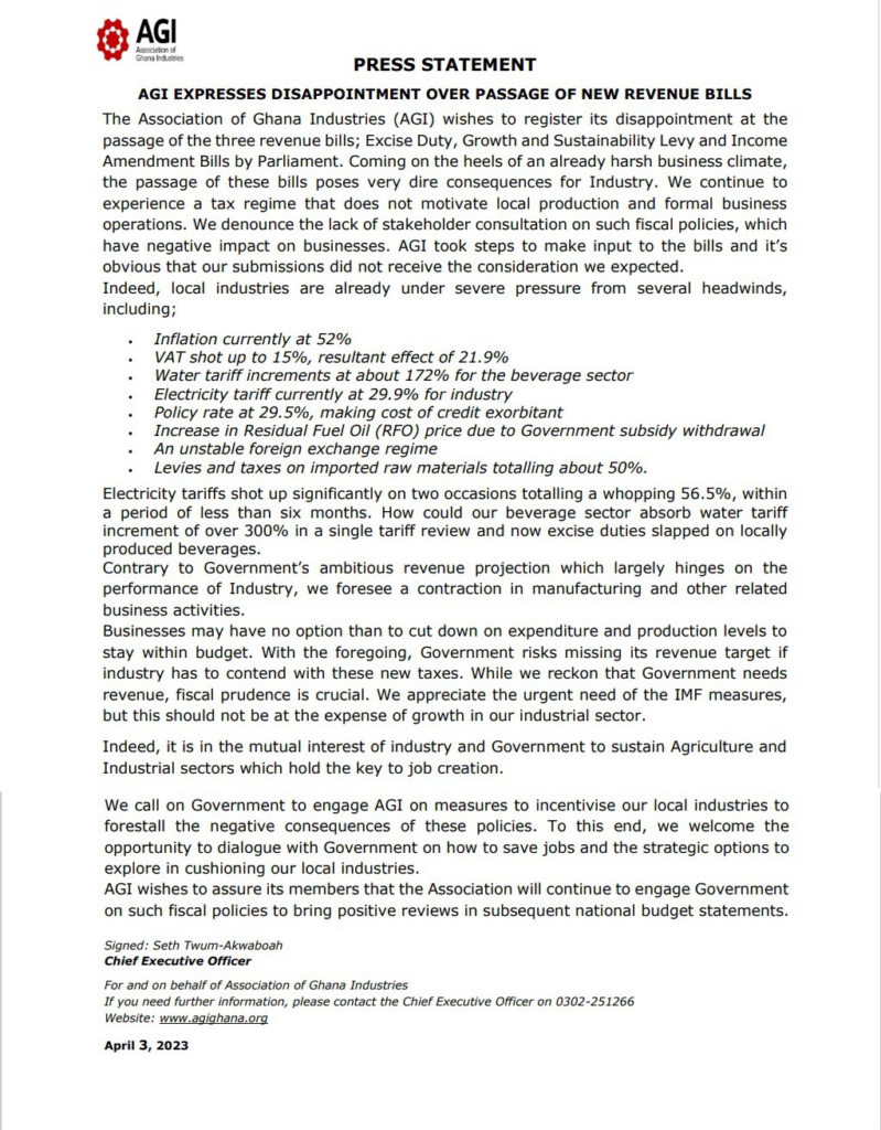 AGI berates passage of 3 revenue bills, lists litany of headwinds killing local industries AGI berates passage of 3 revenue bills, lists litany of headwinds killing local industries