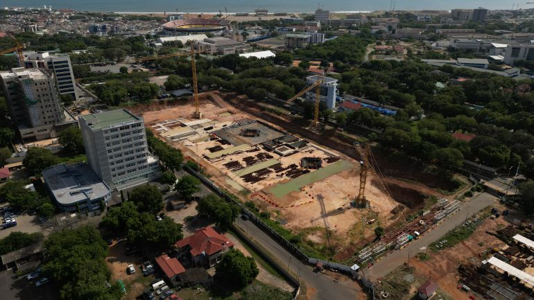 Aerial view of the construction site for the Ghana National Cathedral in Accra