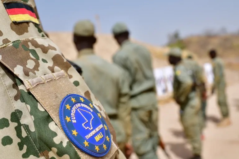 EU Mission troops pictured during a shooting class at a training compound on March 10 2017 in Koulikoro Mali where the interim presidents chief of staff was one of four murdered people