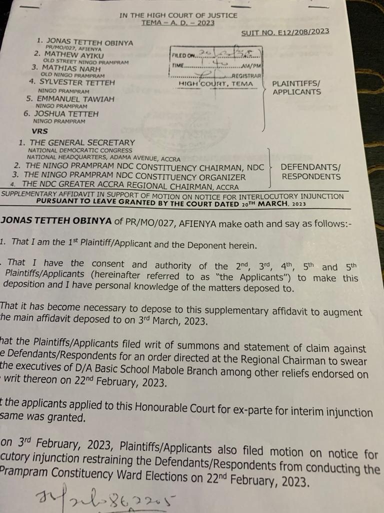 Six disgruntled Ningo-Prampram NDC executives sue Fifi Kwetey, party