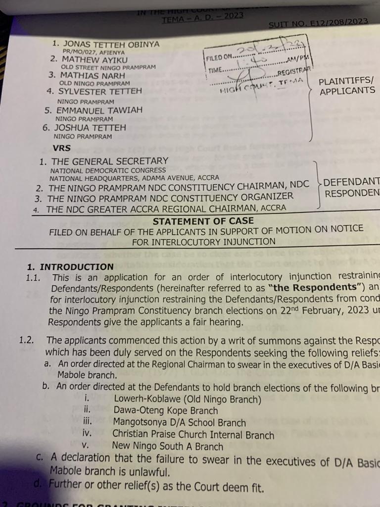 Six disgruntled Ningo-Prampram NDC executives sue Fifi Kwetey, party