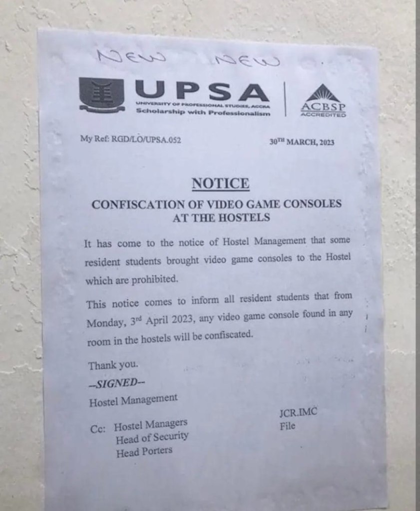 No more video games for UPSA students - Hostel management