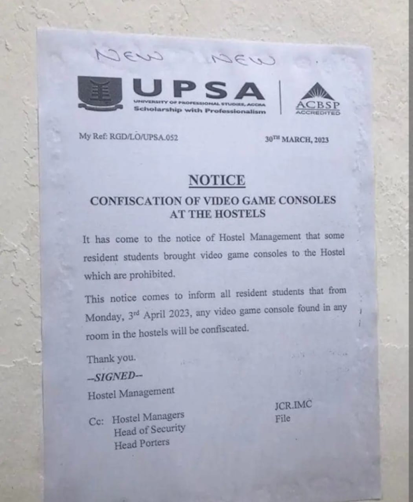 No more video games for UPSA students - Hostel management No more video games for UPSA students - Hostel management