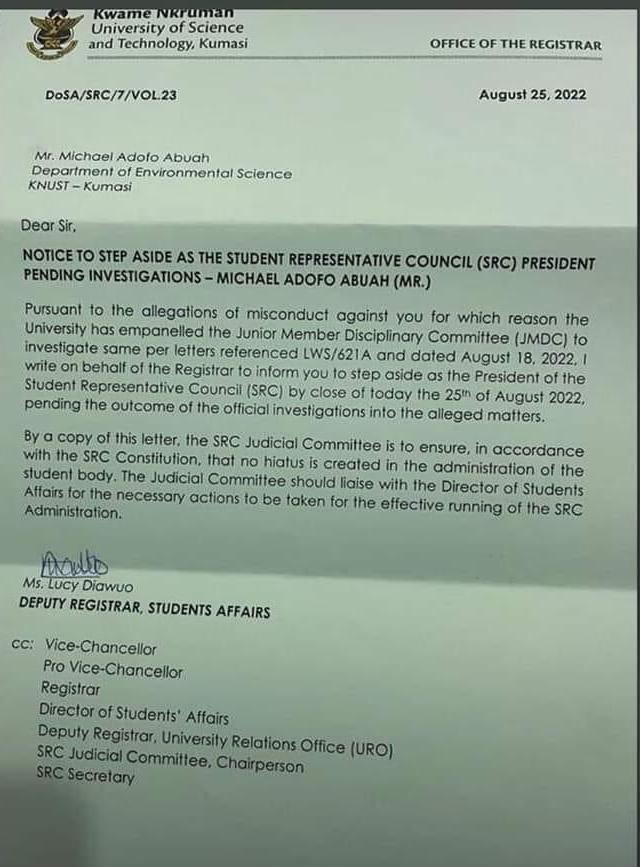 Former KNUST SRC Prez, others acquitted of misappropriation allegations Former KNUST SRC Prez, others acquitted of misappropriation allegations