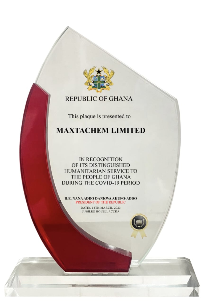 Maxtachem receives presidential award for humanitarian service Maxtachem receives presidential award for humanitarian service