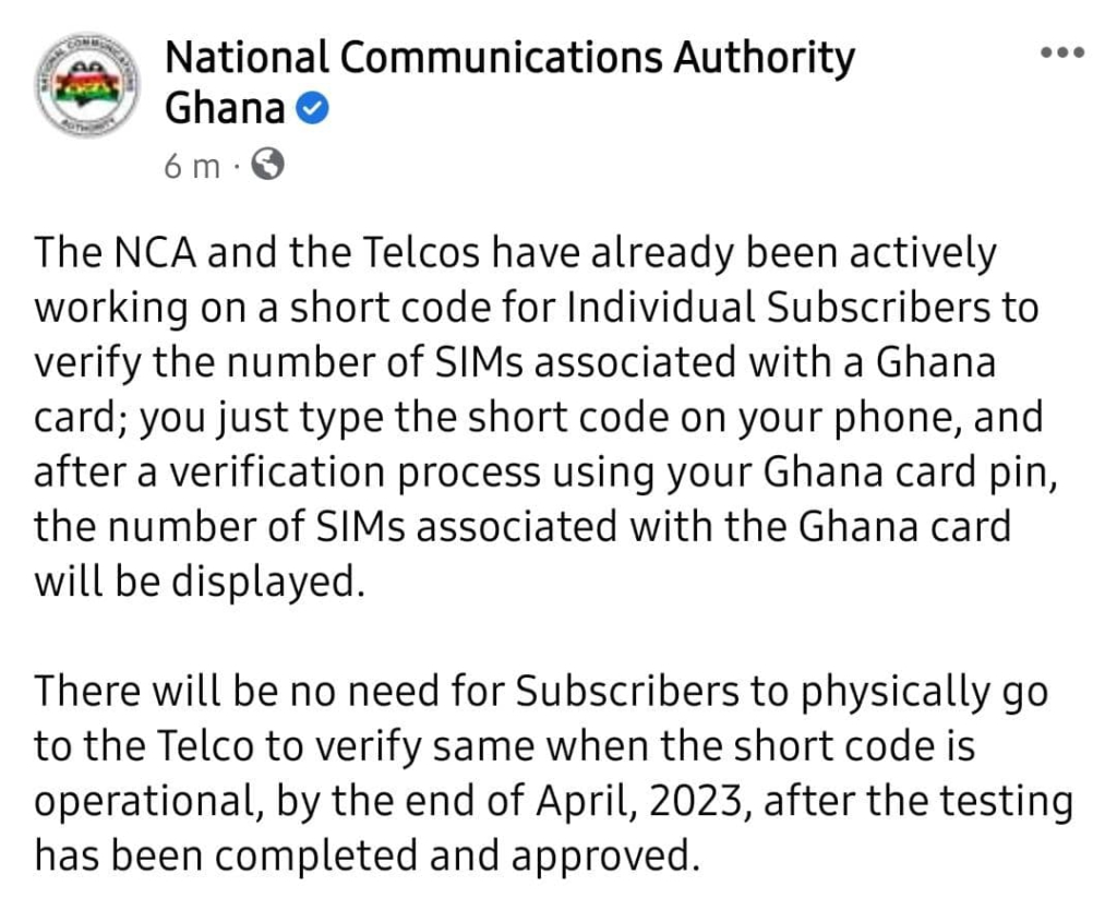 NCA, telcos working on short code for SIM cards registered with Ghana Card NCA, telcos working on short code for SIM cards registered with Ghana Card