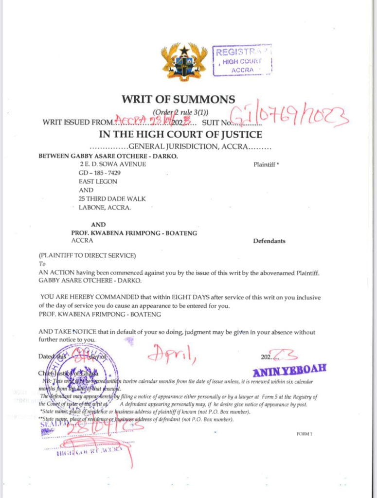 Gabby Otchere-Darko sues Prof Frimpong-Boateng for GHȼ10m over galamsey report Gabby Otchere-Darko sues Prof Frimpong-Boateng for GHȼ10m over galamsey report