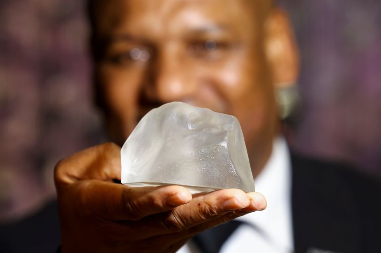A replica of the Cullinan Diamond the largest gem quality rough diamond displayed at the Cape Town Diamond Museum South Africa April 28 2023