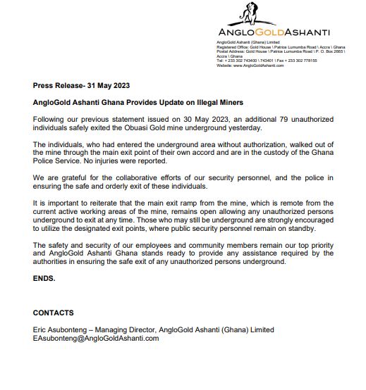 AngloGold incident: 79 illegal miners out of underground mine AngloGold incident: 79 illegal miners out of underground mine