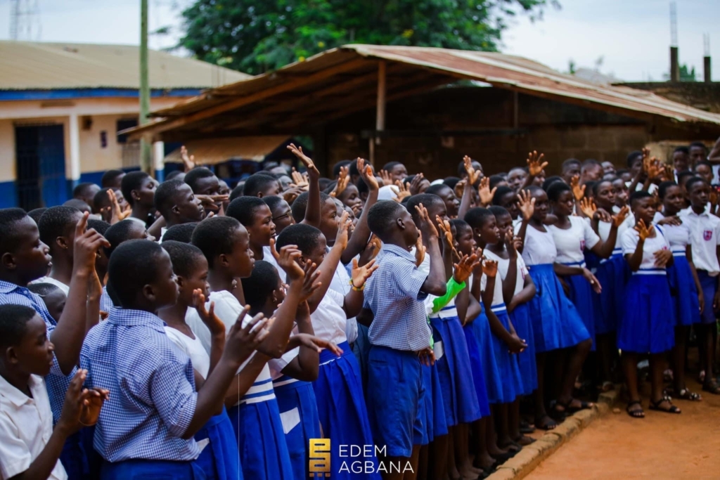 Edem Agbana commends Adentan and Ring-Road Central Rotaract clubs for their donation to Tadzewu M/A Basic School