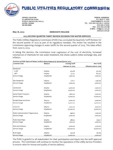 PURC approves new water tariff effective June 1