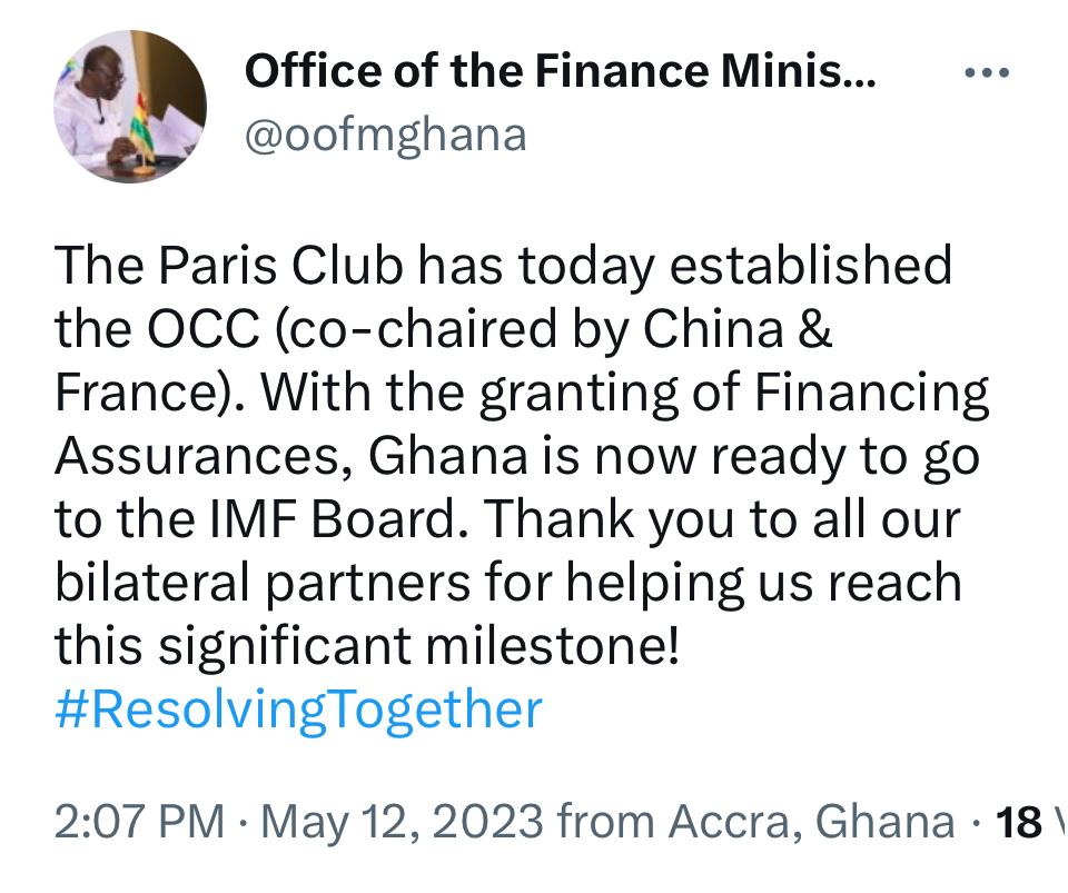 Ghana secures Paris Club financing assurance for 3bn IMF bailout; Finance Ministry grateful