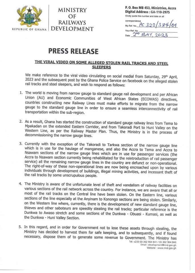 Ministry of Railways Development denies theft of rail tracks and steel sleepers Ministry of Railways Development denies theft of rail tracks and steel sleepers