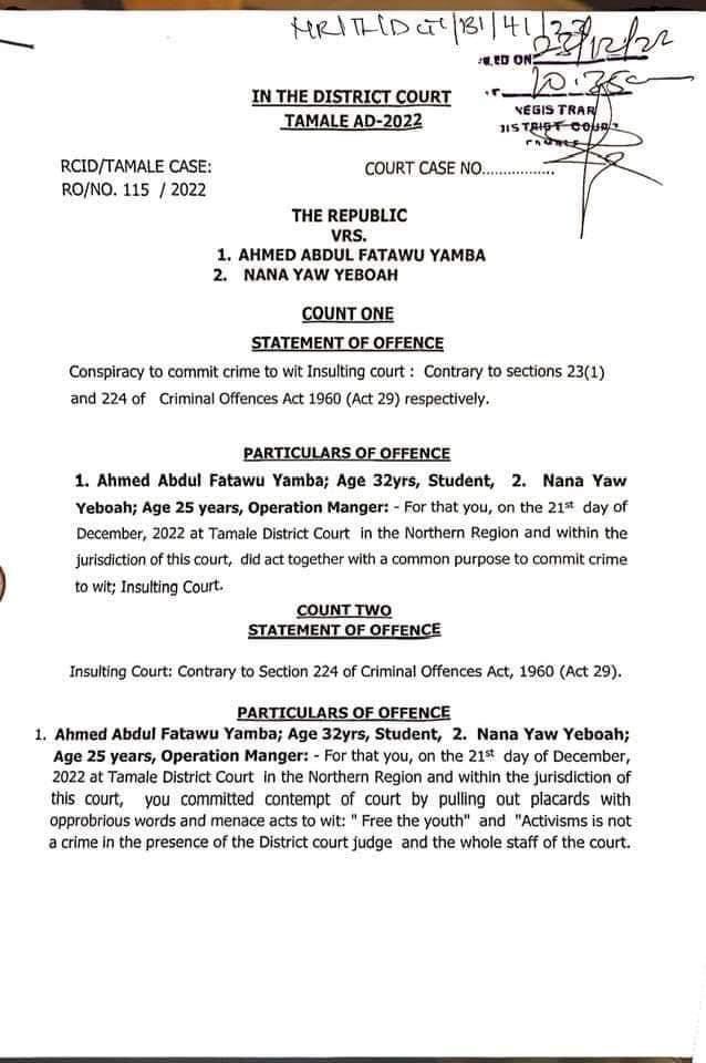 Two charged for contempt, insulting the court Two charged for contempt, insulting the court
