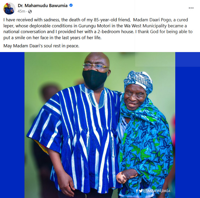 Cured leper gifted 2-bedroom house by Bawumia passes on