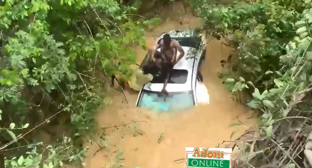 Car somersaults and falls into stream along Takoradi-Cape Coast highway