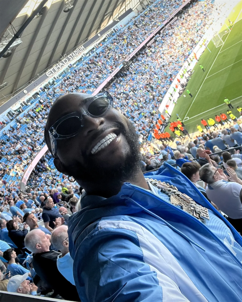 Davido spotted at Etihad watching Man City being crowned champions