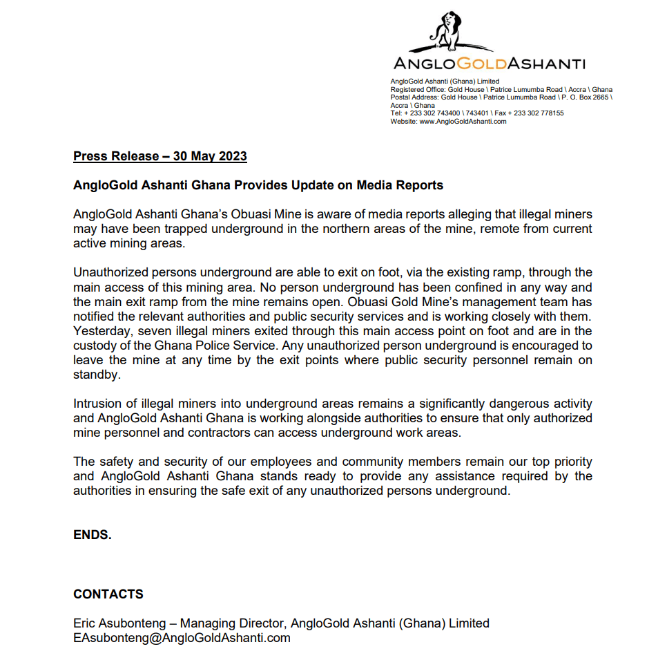 Unauthorised persons underground are able to exit on foot - AngloGold Ashanti on trapped illegal miners Unauthorised persons underground are able to exit on foot - AngloGold Ashanti on trapped illegal miners