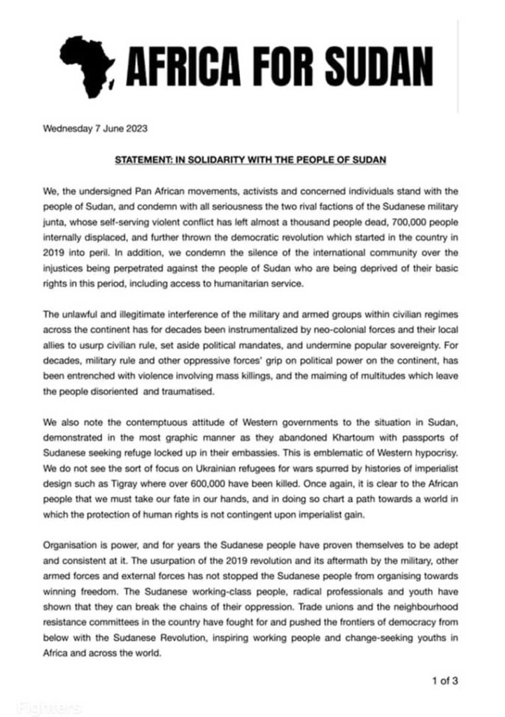 EFL joins other Pan African movements to stand with the people of Sudan