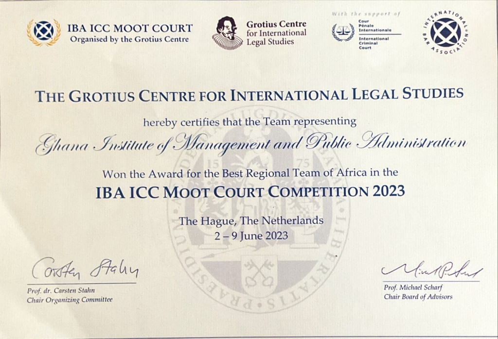 GIMPA law faculty wins best regional team of Africa award at IBA ICC moot court competition