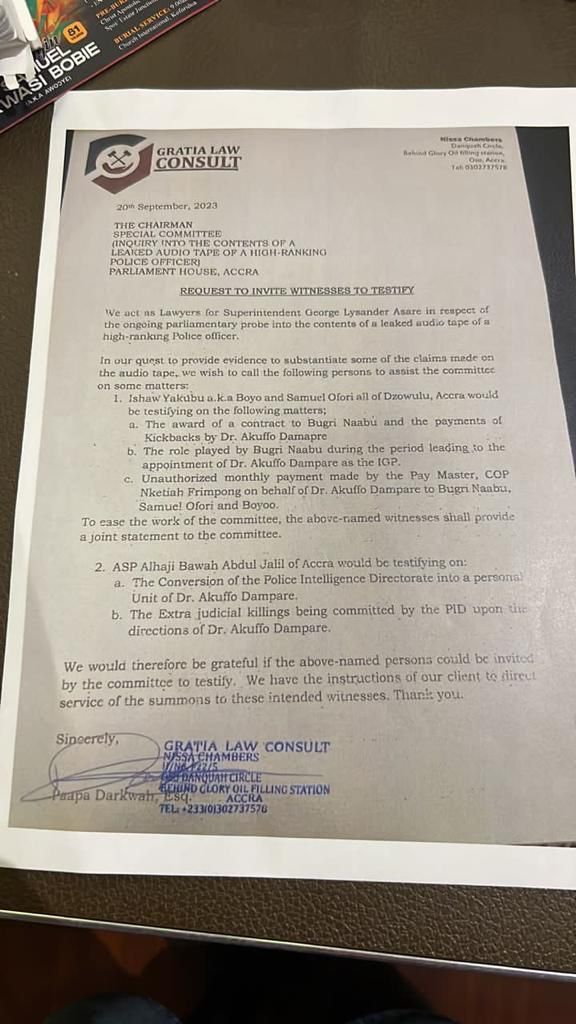 Leaked tape scandal: Supt. George Asare invites 3 witnesses to testify against IGP Leaked tape scandal: Supt. George Asare invites 3 witnesses to testify against IGP