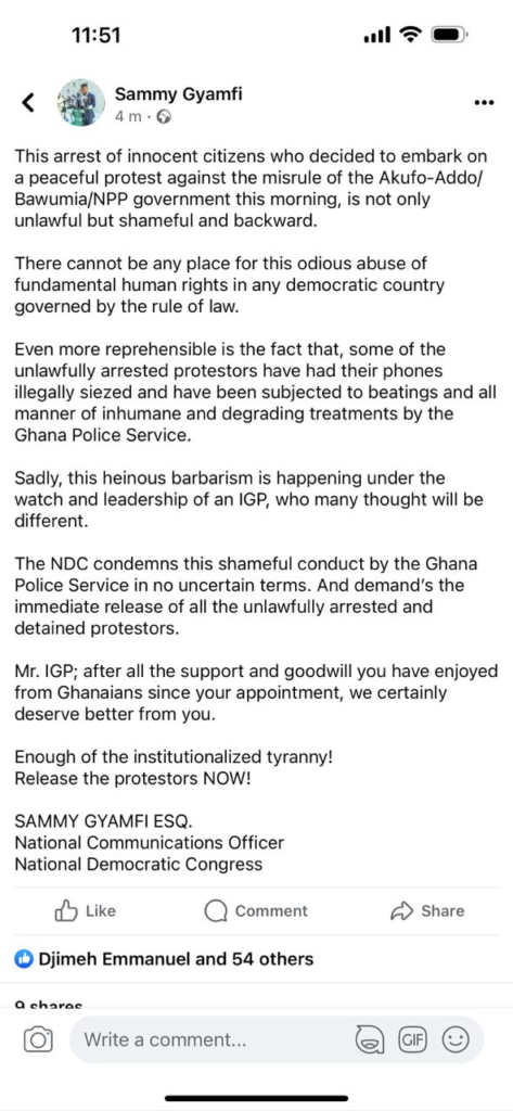 #OccupyJulorBiHouse: Arrest of protesters shameful, unlawful - Sammy Gyamfi