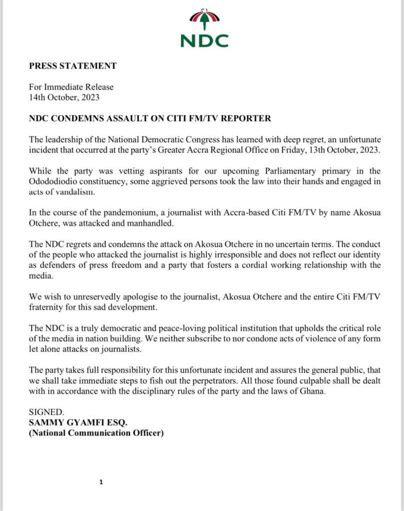 Those who assaulted Citi FM journalist will be fished out and punished - NDC assures Those who assaulted Citi FM journalist will be fished out and punished - NDC assures