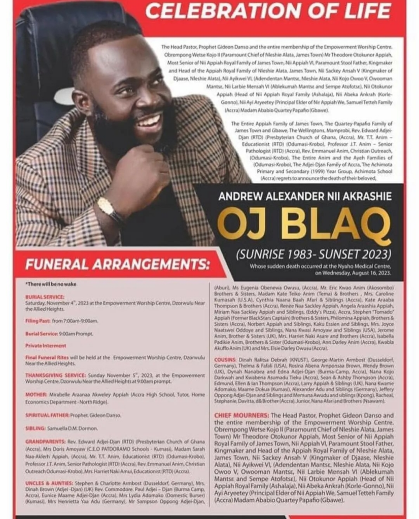 Final funeral rites for late OJ Blaq slated for November