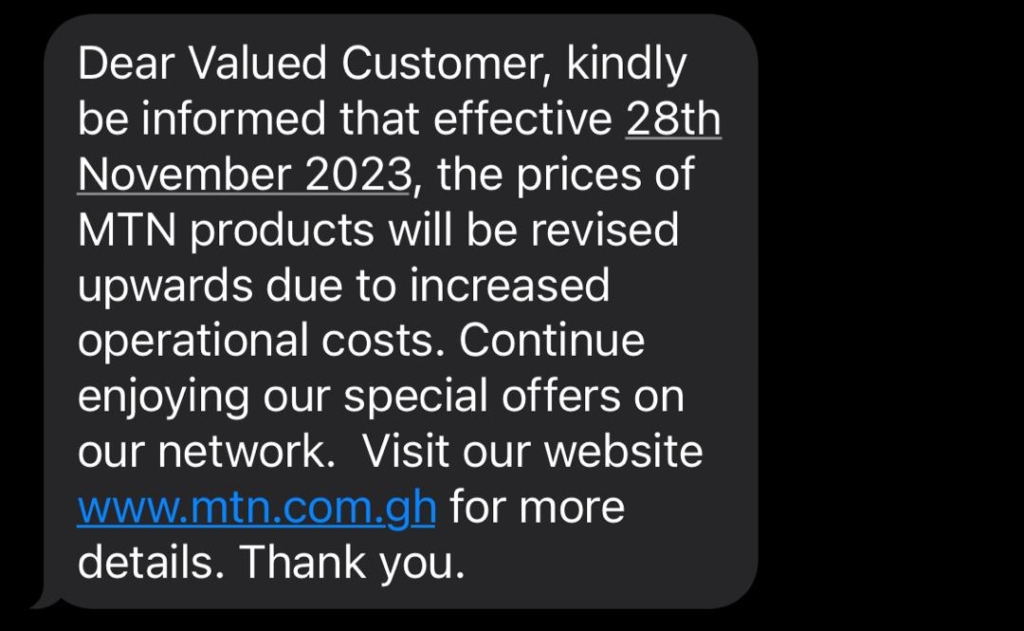 MTN to revise product prices upward from November 28