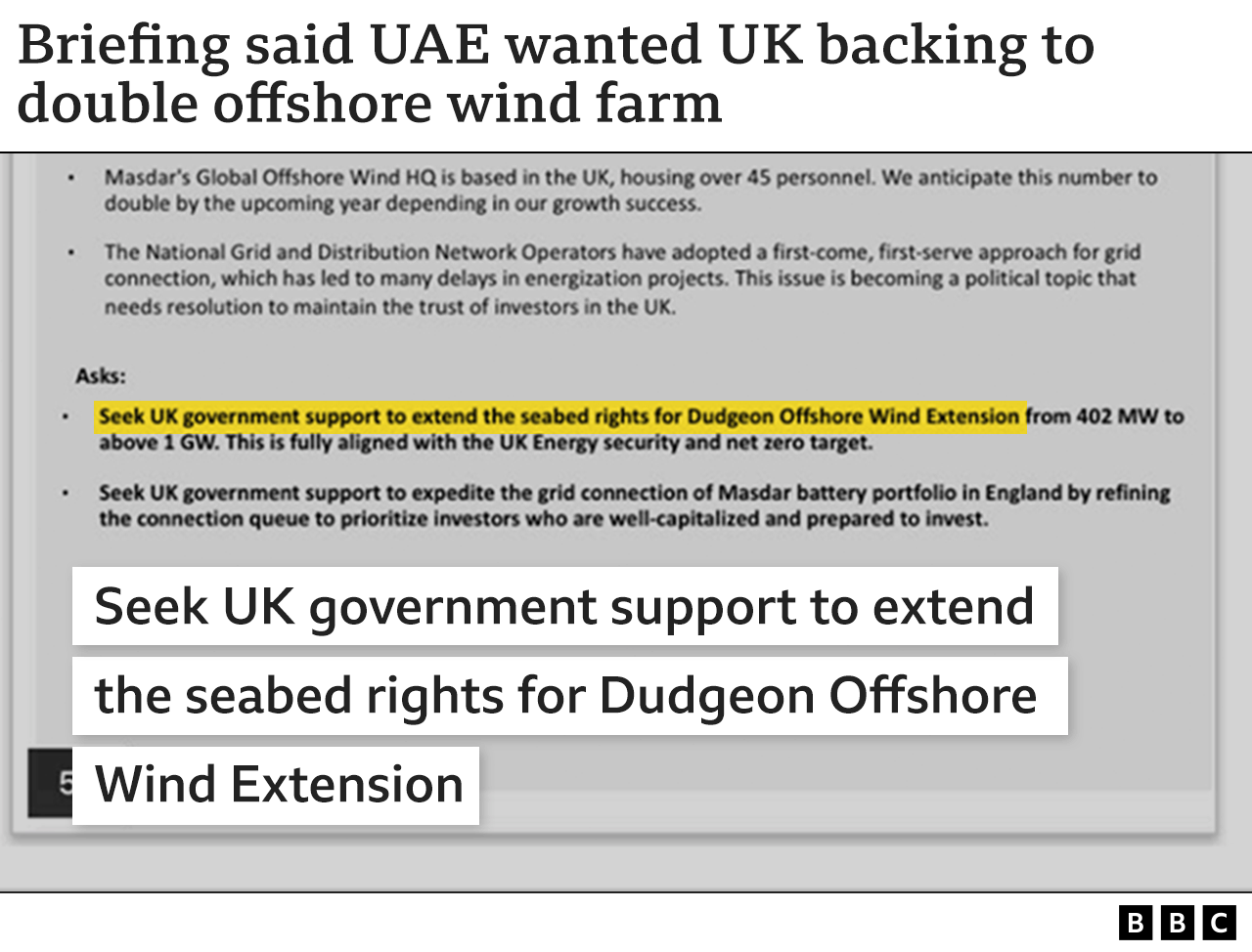 Graphic showing quote from briefing document for the UAE COP28 team's meeting with Brazil's environment minister, mentioning the Braskem deal and saying "Securing alignment and endorsement for the deal at the highest level is important for us"