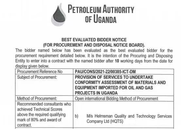 Helmsman Quality and Technology Services Company Ltd. (HQTS) Secures Contract for Pre-Export Verification of Conformity Assessments on Specialised Equipment and Materials for Uganda Oil and Gas Projects - Vimarsana News