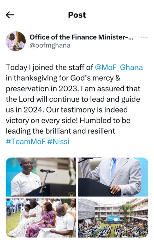 “I am assured that the Lord will continue to lead and guide us in 2024”- Ofori-Atta dispels resignation rumours