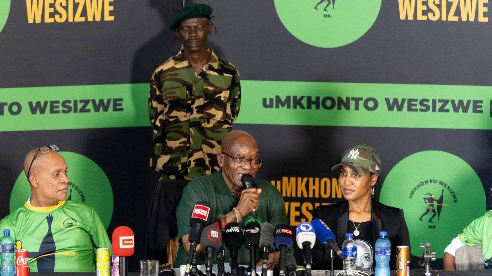 Former South African President and President of the ANC (African National Congress) Jacob Zuma(C) announces the formation of a new political party in Soweto, Johannesburg, South Africa, 16 December 2023
