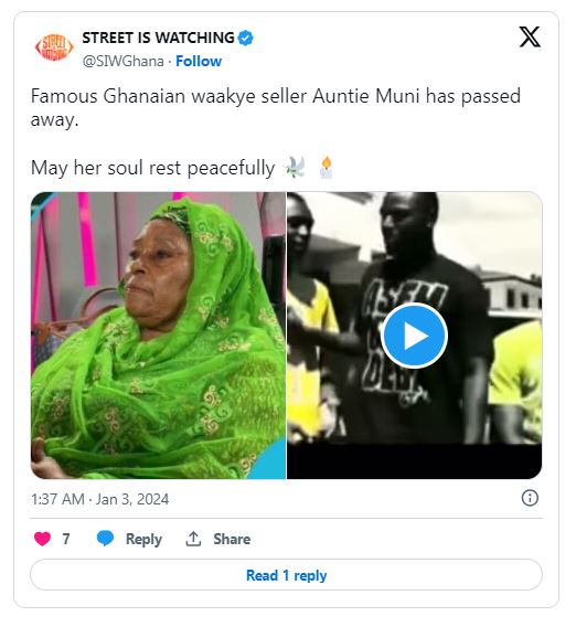 'Auntie Muni goes down with the original recipe' - netizens react to death of renowned waakye seller