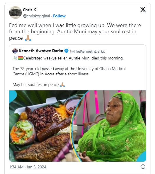 'Auntie Muni goes down with the original recipe' - netizens react to death of renowned waakye seller