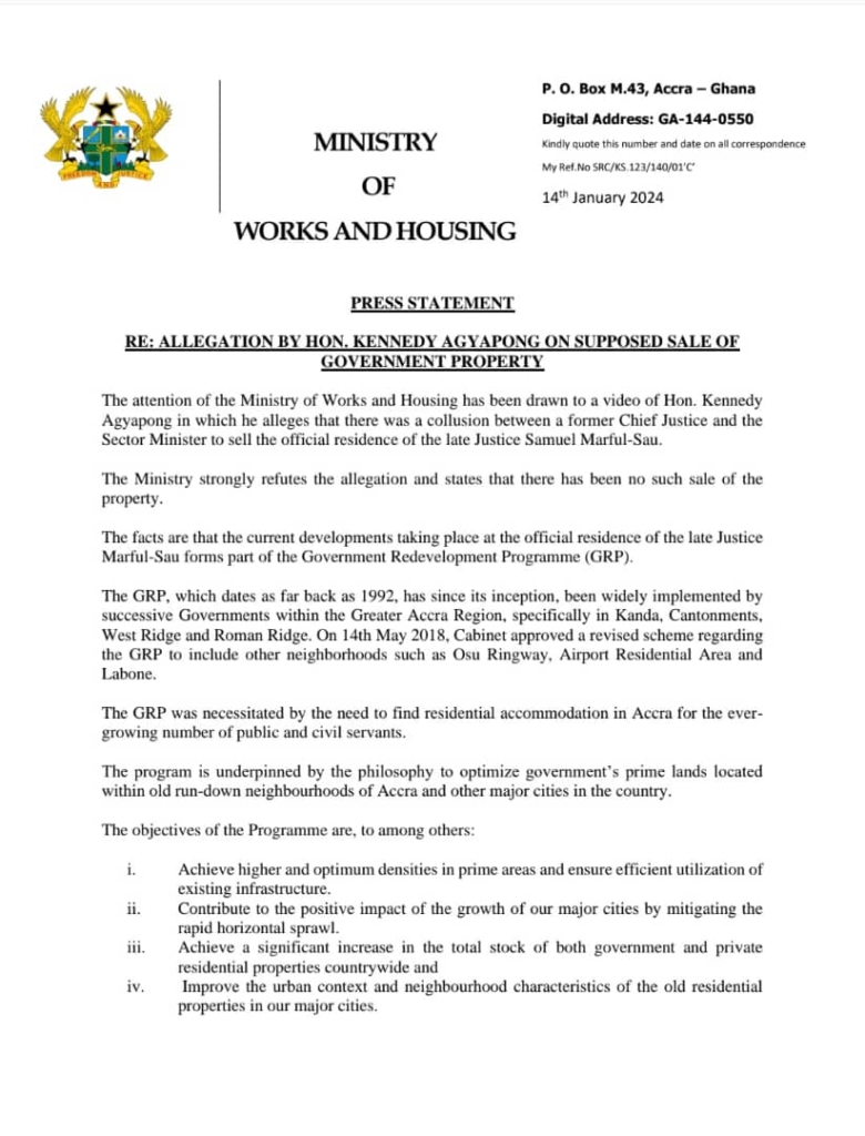 Asenso-Boakye was not involved in supposed sale of government property – Works and Housing Ministry clarifies 2 WhatsApp Image 2024 01 14 at 18.57.02