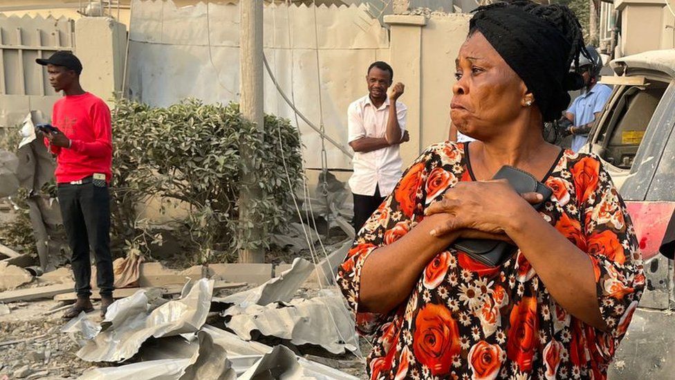 A woman looking distressed in Ibadan at the site of the blast - 17 January 2024
