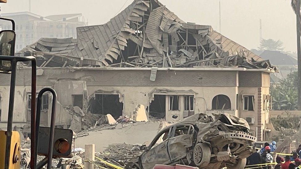A houses and vehicle affected by the blast in Ibadan, Nigeria - 17 January 2024